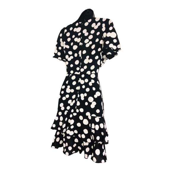 Nicole miller studio black oversize polka dot flutter hem flirty dress size 2 - Picture 6 of 16